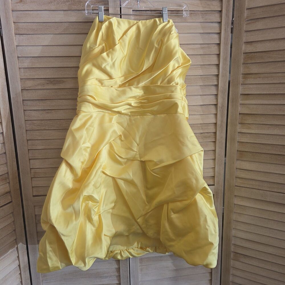Davids Bridal Yellow Strapless Satin Mini Dress Size 18 Princess Prom Homecoming